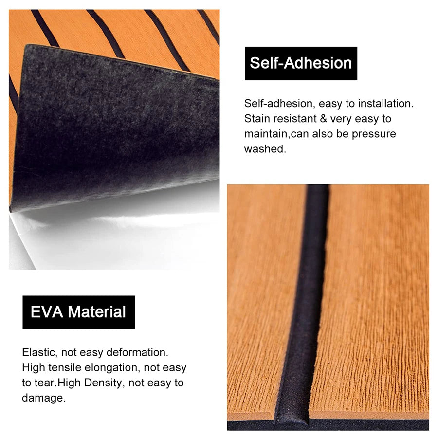 240*45cm Boat Flooring EVA Foam Decking Sheet Faux Teak Marine Mat Non-Slip Self-Adhesive Carpet for Motorboat RV Pontoon Jon