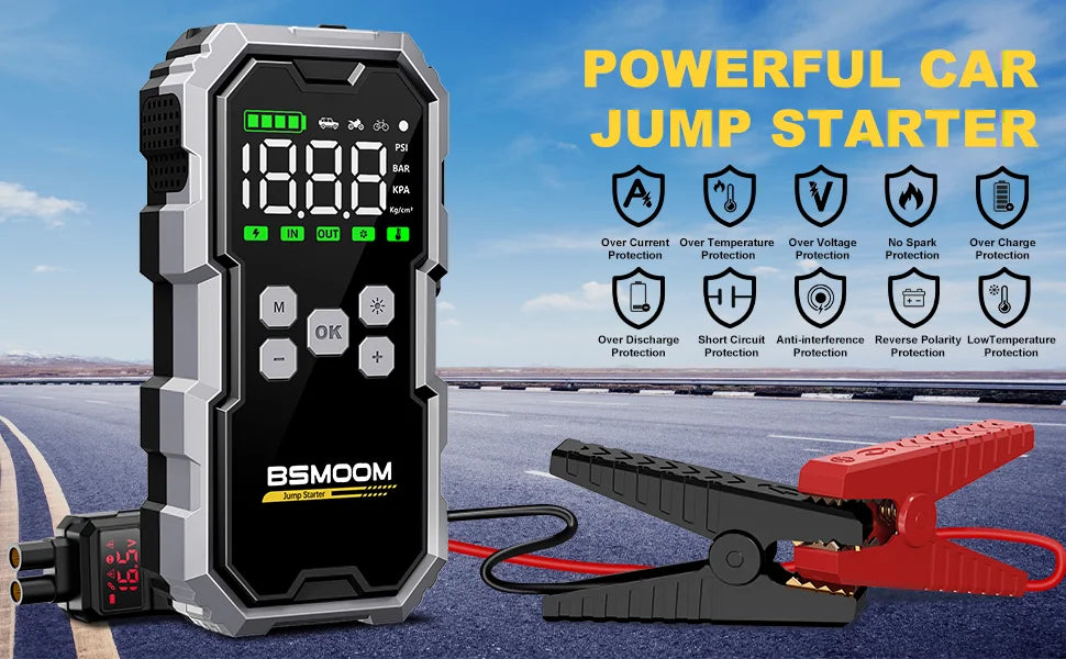 150PSI Air Pump Car Battery Emergency Boosters ,7000A/1500A PEAK Car Jump Starter Power Bank ,Portable Starting Device Car Starter New,Cars with USB Ports And LED Flashlight, 26800mAh/21800mAh Portable Car Jump Starter, Batte