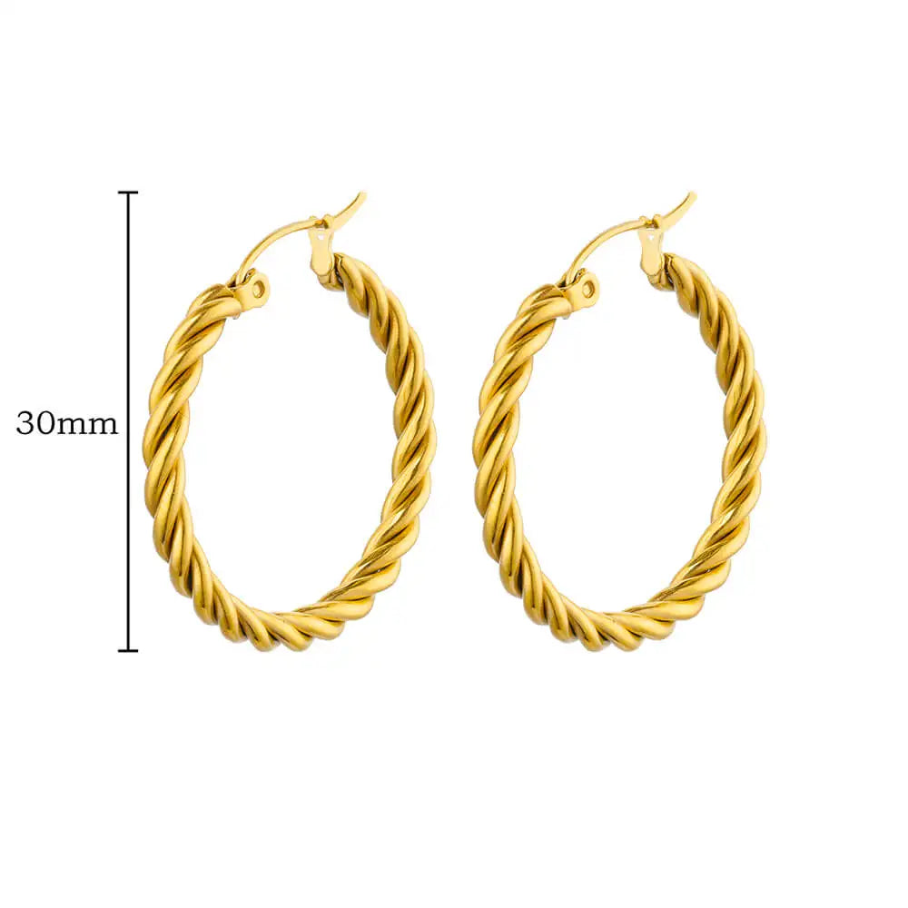 Vintage Chunky Round Earrings For Women Gold Color Stainless Steel Twisted Hoop Earring Statement Wedding Christmas Jewelry Gift