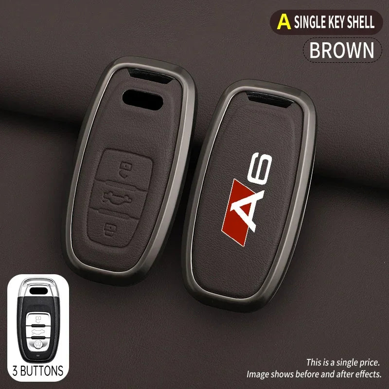 Zinc Alloy Leather For AUDI A6 S6 RS6 C5 C6 C7 4F S line Car Key Case Cover Shell Protected Keychain Bag Car-Styling Accessories