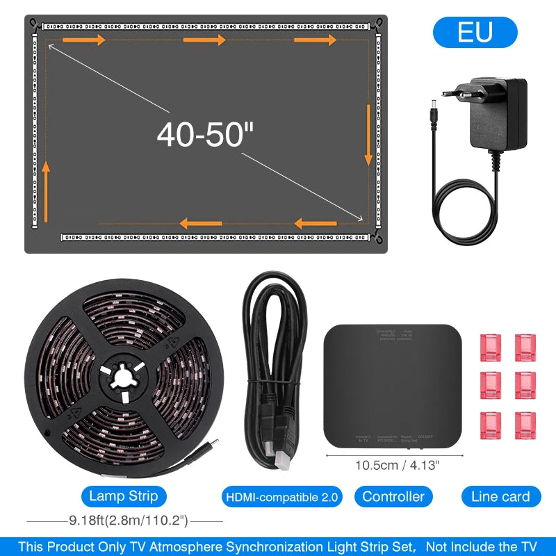 Bande lumineuse LED ambiante pour téléviseur de 40 à 85 pouces avec boîtier de synchronisation couleur en temps réel pour kit de lumière de boîtier de synchronisation d'appareil HDMI 2.0 4K