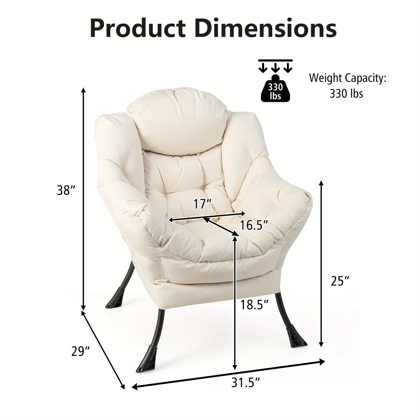 Costway Fauteuil paresseux moderne en tissu polyester, fauteuil simple avec poche latérale, beige