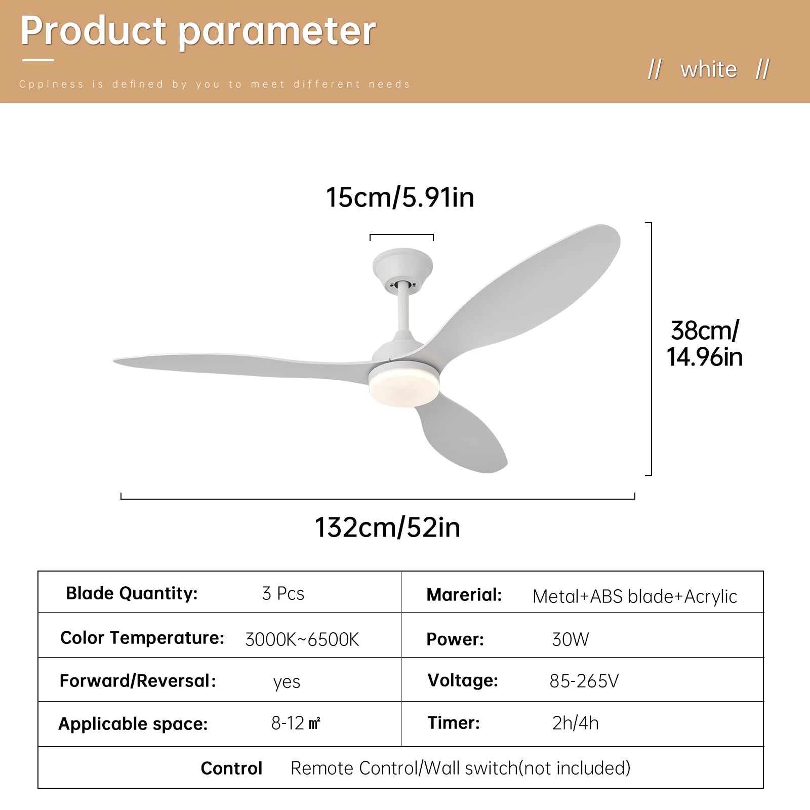 Ventilateur de plafond avec lumière, Ventilateur de plafond discret de 25 pouces/42 pouces/52 pouces avec télécommande, Pour intérieur et extérieur couvert