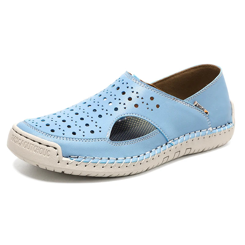 Unisex Sandals Hand Sewn Leather Hollow Out Outdoor Casual Shoes Comfortable Soft Summer Fashion Street Walking Shoes Women