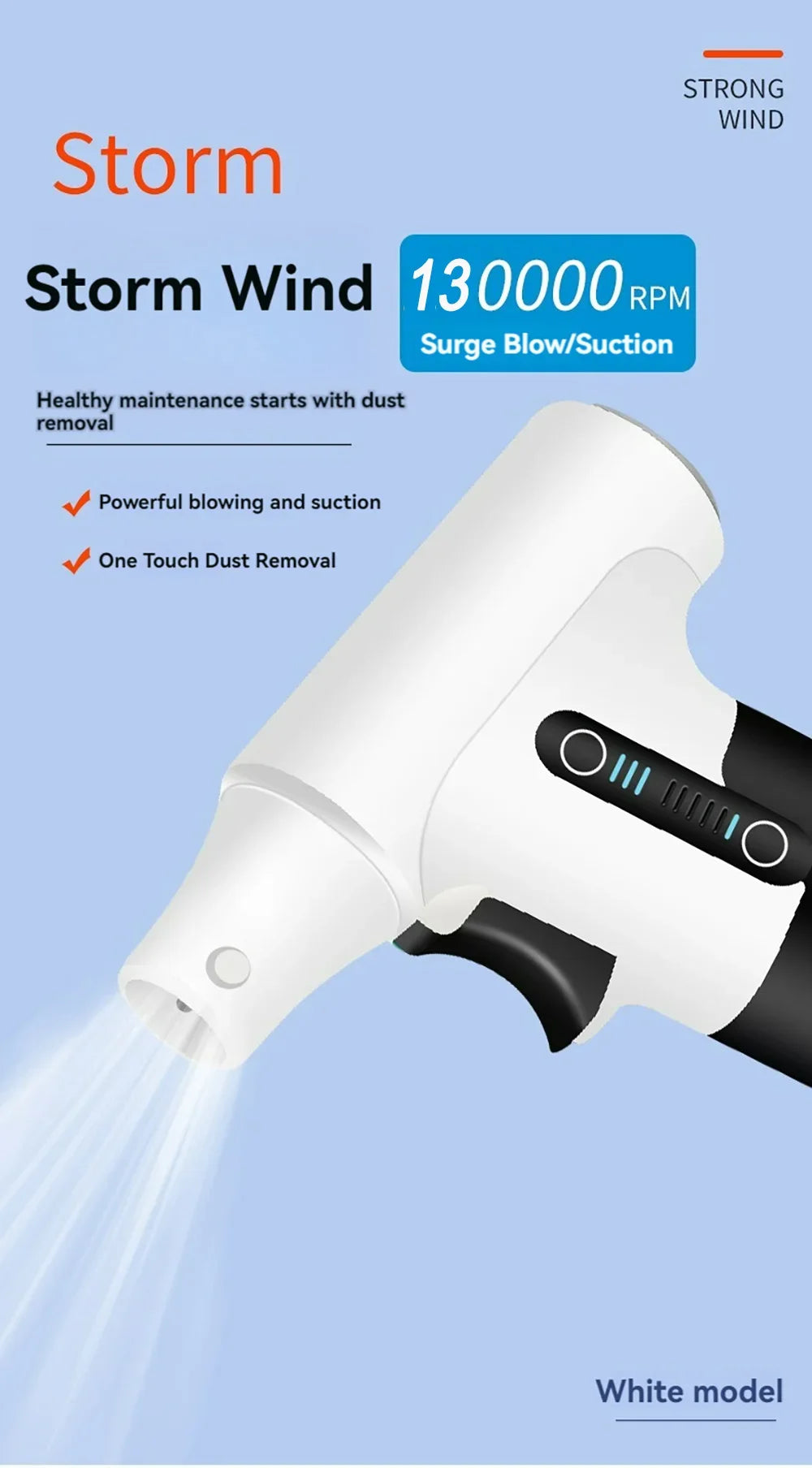 3000mAh 7.4V 130000RPM Brushless Jet Fan Super Strong Blower 3 Speed Blowing Suction Dual-Purpose Turbo Fan Powerful Air Blower