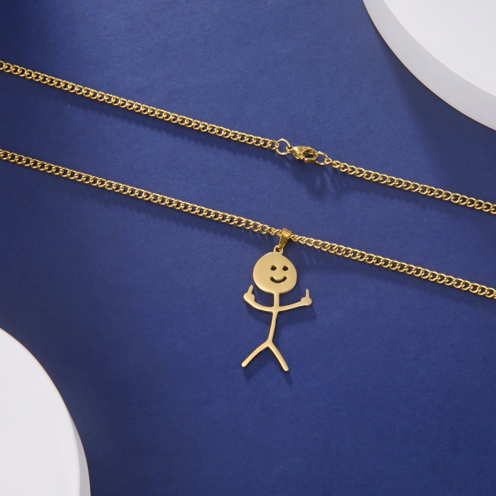 Skyrim Hip Hop Doodle Necklace for Men Women Stainless Steel Long Neck Chain Fashion Middle Finger Stickman Jewelry New