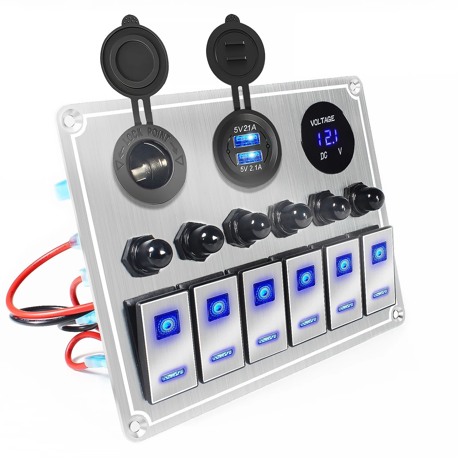 Durable metal 2-8Gang rocker switch panel with LED light, waterproof and overload protection for car card, vehicle and vessel