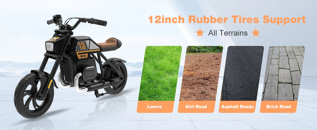 RCB R9 Motorbike electric kids motor, motor W IP54, 24V 5.2Ah, 12-15km, 3-speed, 12-inch tyre, Bluetooth music, as early as 4 years