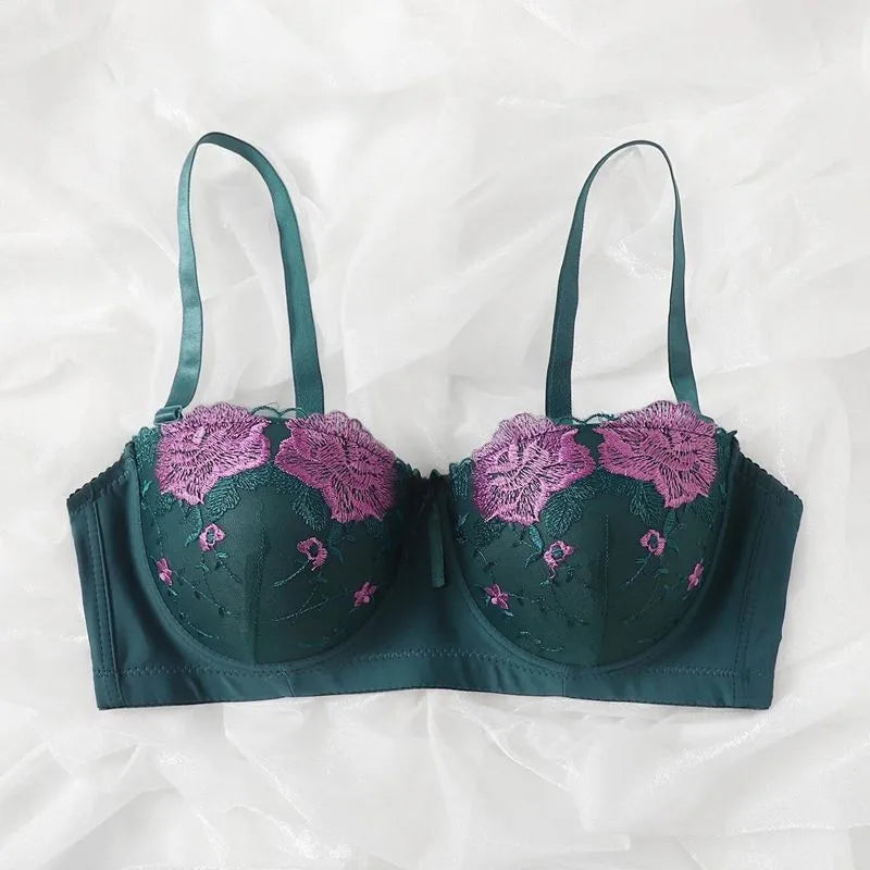 Beauwear Soutien-gorge brodé grande taille pour femme, en dentelle florale, bonnets fins moulés, Lenceria non doublée, demi-bonnet, sans rembourrage
