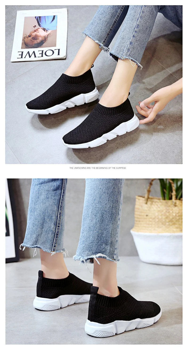Sneakers Women Shoes Knitting Sock Sneakers Women Slip On Laides Walking Shoes for Woman Loafers Flats Tenis Famela Plus Size