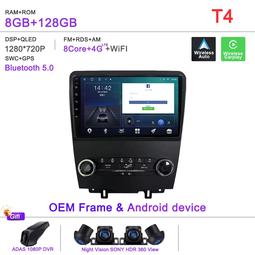 Android 16 Car For Ford Mustang 2010-2014 Multimedia Player Stereo Car Radio Autoradio GPS WIFI Carplay Touch Screen Head Unit