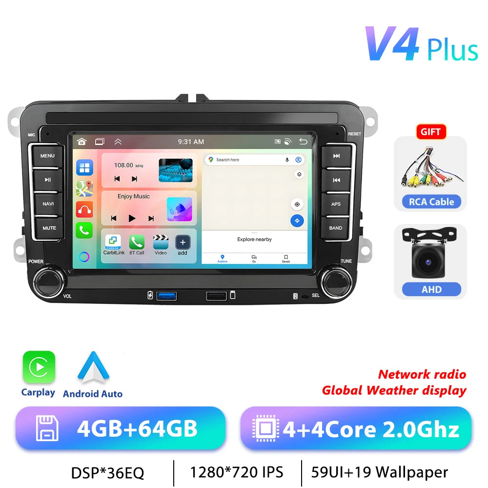 Podofo 7 "9" CarPlay Android Car Radio For Volkswagen VW Golf Passat JETTA Skoda SEAT Car Intelligent System 2din GPS Car Radio
