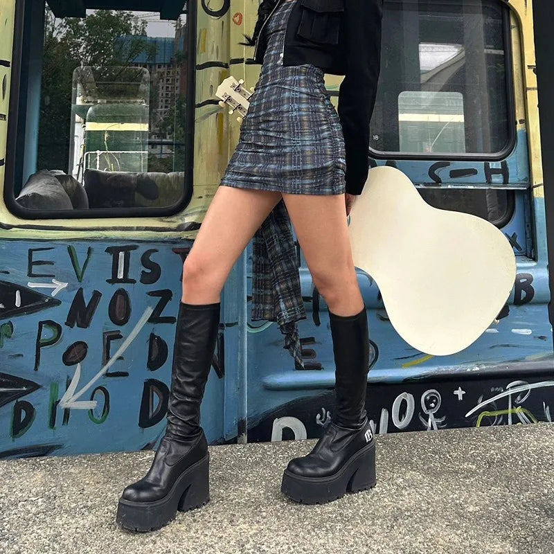 Women Black High-heeled Boots 2026 Winter Premium Sensual Thigh-high Boots Comfortable Vintage Shoes Botas Altas Platform Mujer