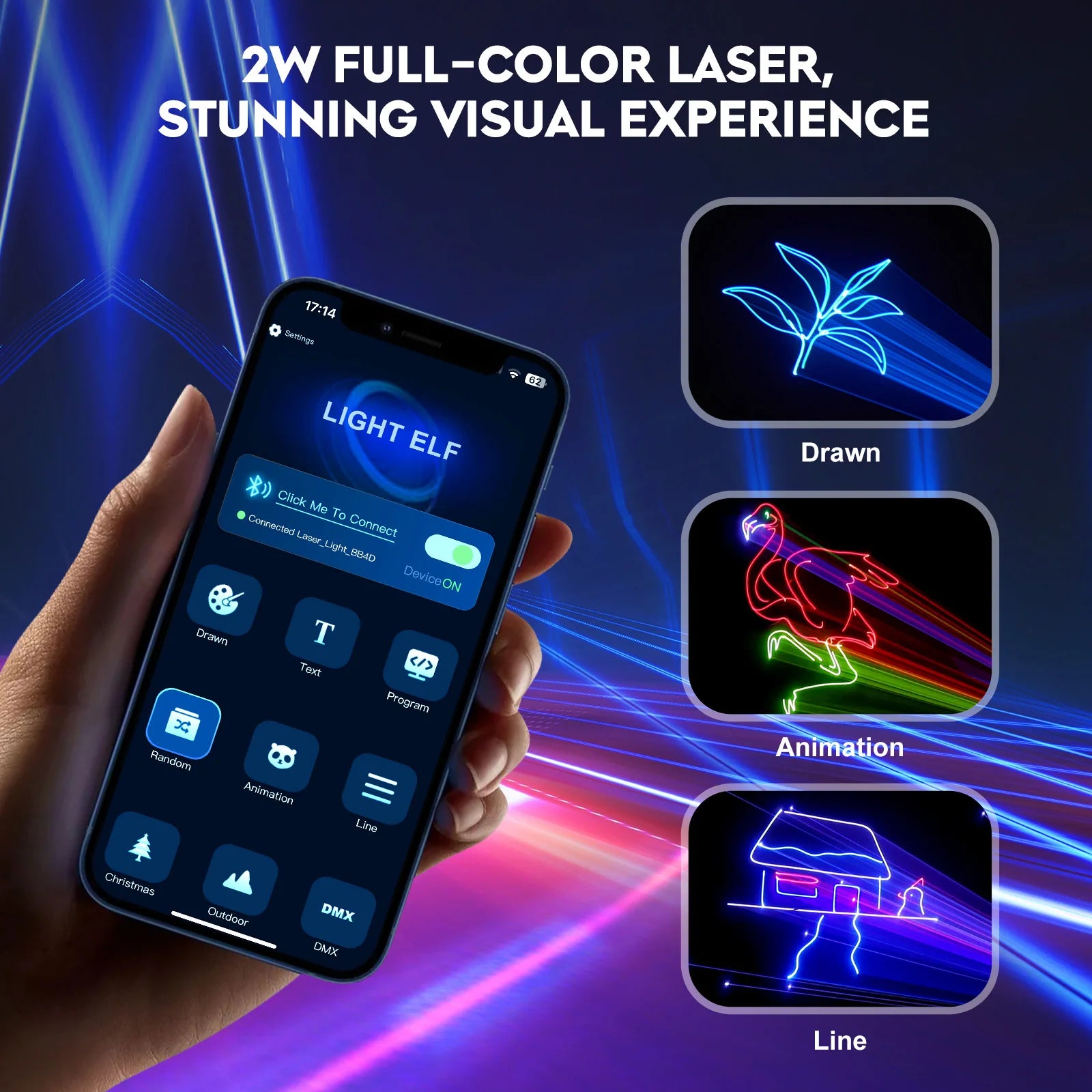 Somspot Full Color Laser Lights 3D Animation Laser Machine RGB Pattern Effect Lighting Projector for Wedding Party DJ Disco Club