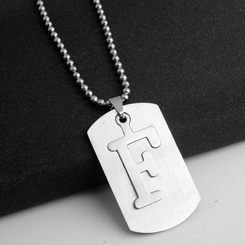 HNSP 316L Stainless Steel Initials Pendant Chain Necklace For Men 26 Letter Name Jewelry Accessories