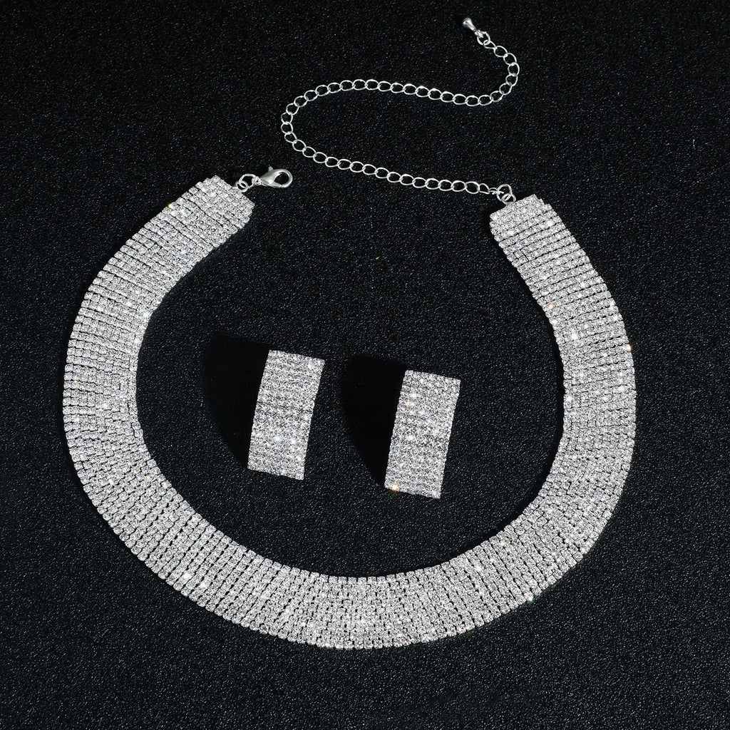 3pcs Women's Jewelry Set Rhinestone Earrings Necklace New Wedding Party Luxury Fashion Accessories-4068