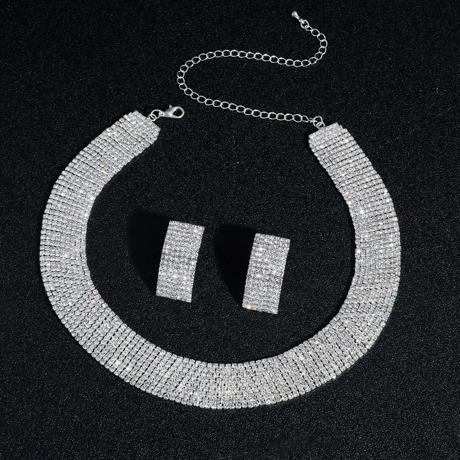 3pcs Women's Jewelry Set Rhinestone Earrings Necklace New Wedding Party Luxury Fashion Accessories-4068