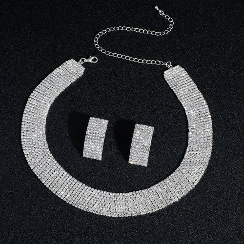 3pcs Women's Jewelry Set Rhinestone Earrings Necklace New Wedding Party Luxury Fashion Accessories-4068