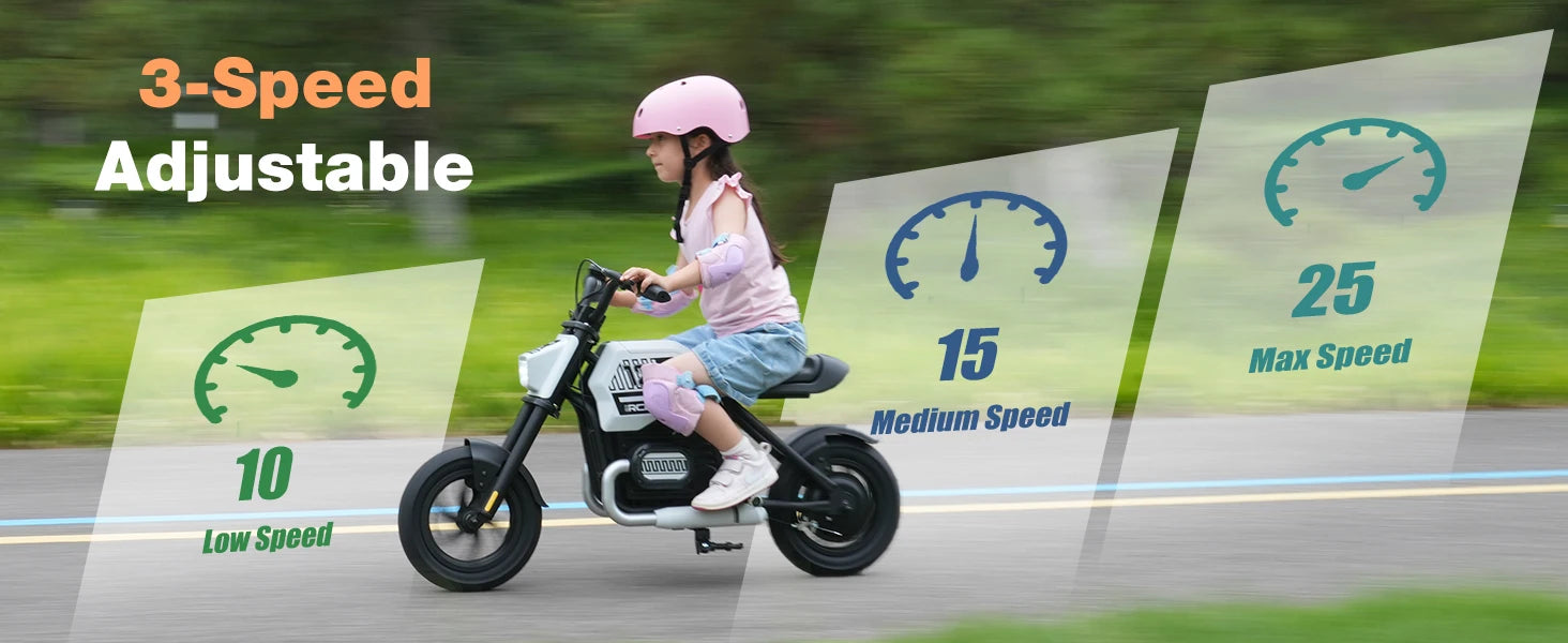 RCB R9 Motorbike electric kids motor, motor W IP54, 24V 5.2Ah, 12-15km, 3-speed, 12-inch tyre, Bluetooth music, as early as 4 years