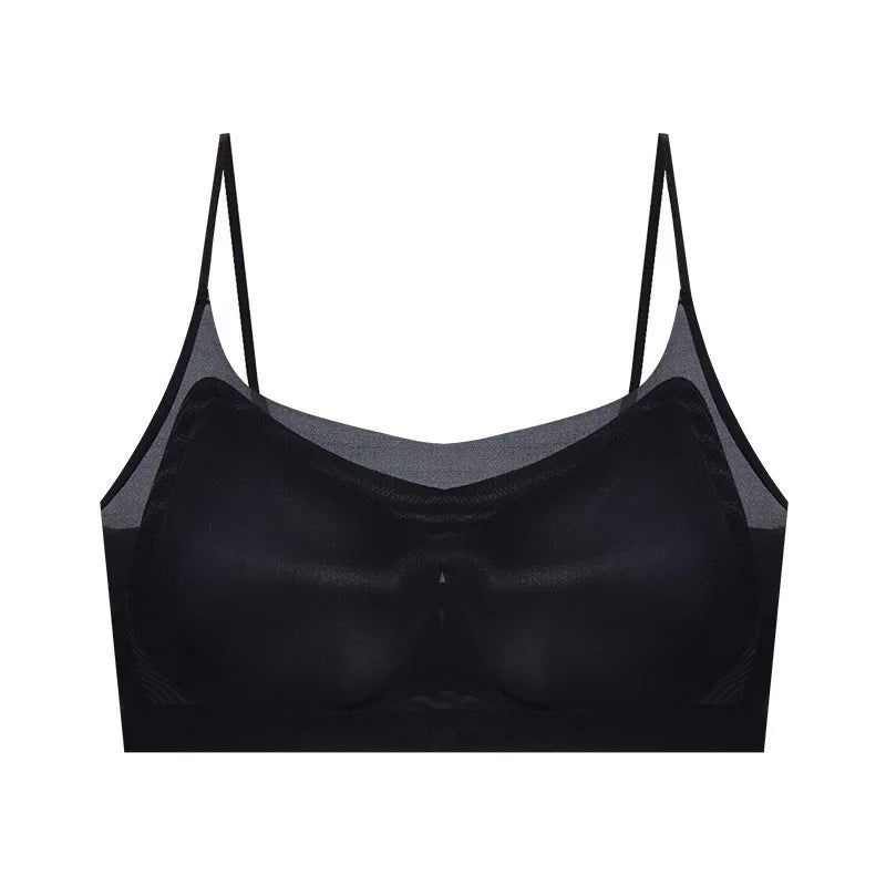 1 pc Soutien-gorge de sport ultrafin d'été pour femme, gilet fin basique avec coussinets, soutien-gorge féminin, soutien-gorge confortable sans couture en soie glacée pour femme