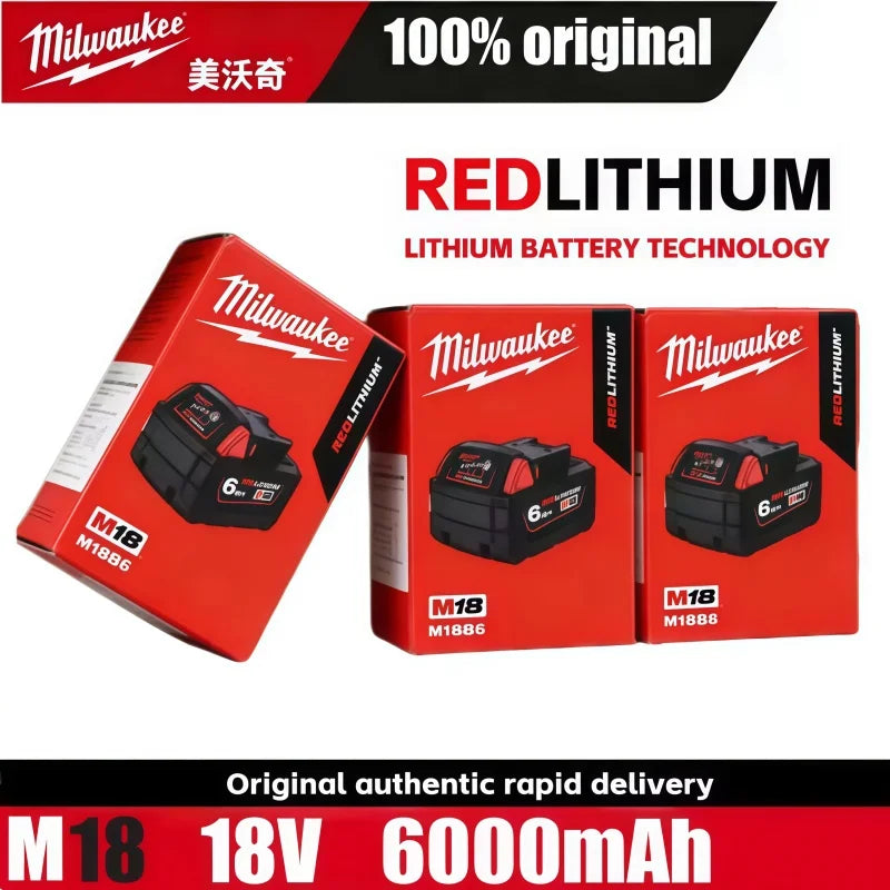 100% New Milwaukee M18 6.0Ah High Output Battery 18V Lithium-ion Rechargeable for Milwaukee M18 Cordless Power Tools 6Ah Battery