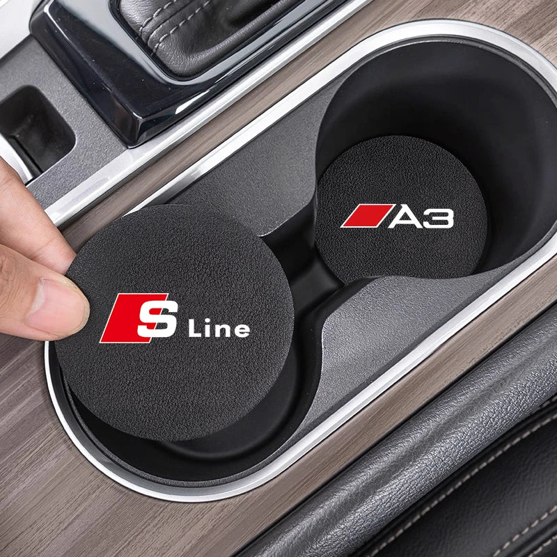 2Pcs Suede Car Water Cup Bottle Holder Anti-slip Mat Pad For Audi Sline A3 A4 A5 A6 A7 A1 A2 A8 Q1 Q2 Q3 Q4 Q5 Q6 Q7 Q8 TT RS3