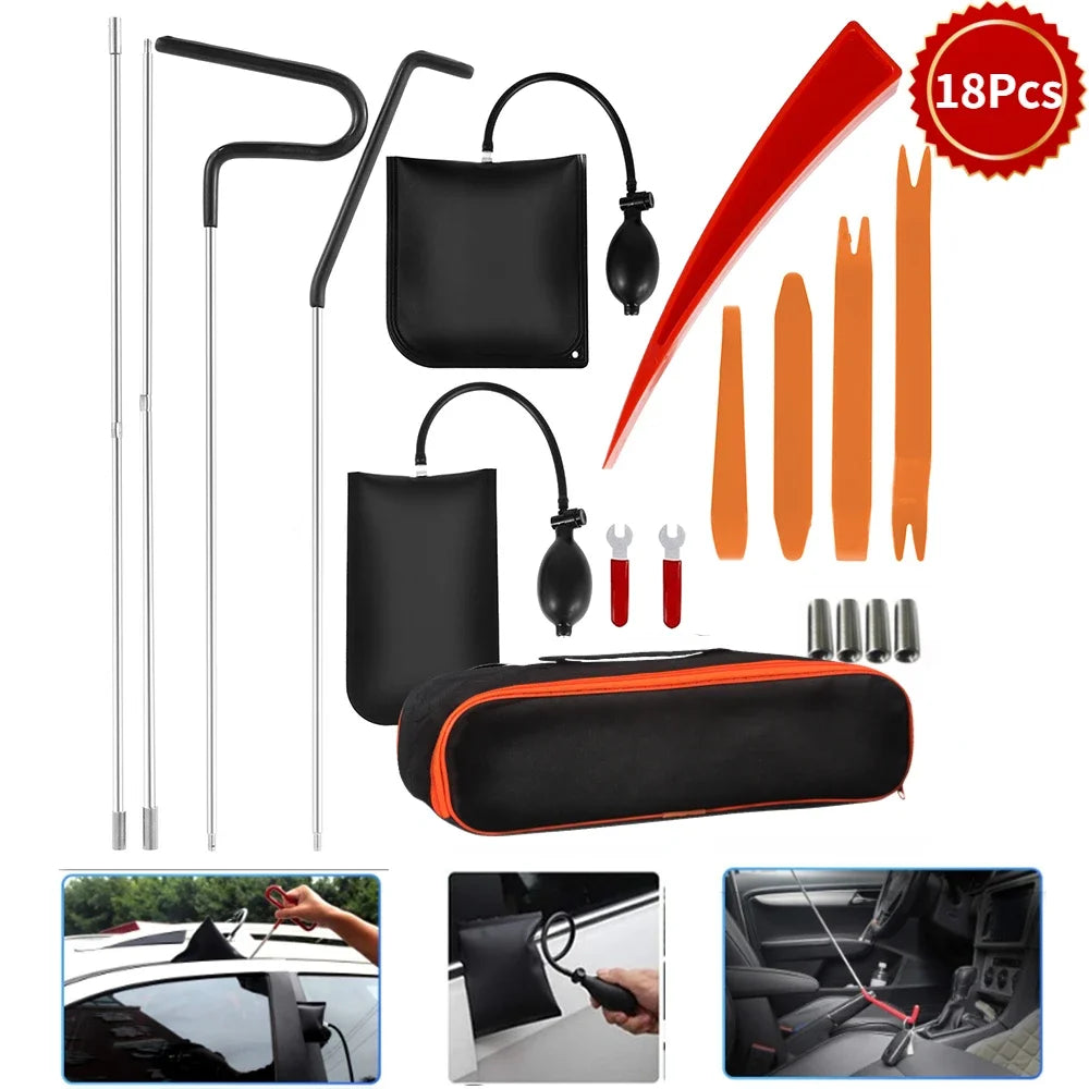 Car Tool Car Window Door Key Anti Lost Kit Inflatable Air Pump Air Wedge Non Marring Wedge with Long Reach Grabber for Car Truck