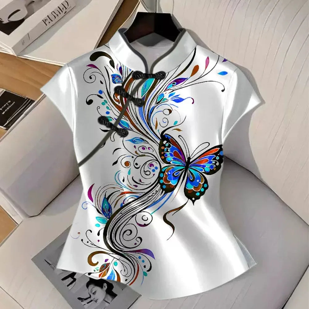 Qipao Shirts for Women Clothing Hanfu Tshirt Harajuku Ethnic Style Summer Streetwear Y2k Top Vintage T-Shirts Women Clothes
