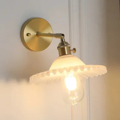Nordic Japanese Brass Wall Lamp Bedroom Bedside Lamp Bathroom Cloakroom Background Wall Mirror Front Creative Glass Wall Lamp