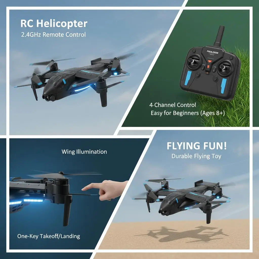 2.4Ghz Remote Control Helicopter with Gyro 4 Channel Rc Aircraft for Beginners Wings Lights Takeoff/Landing