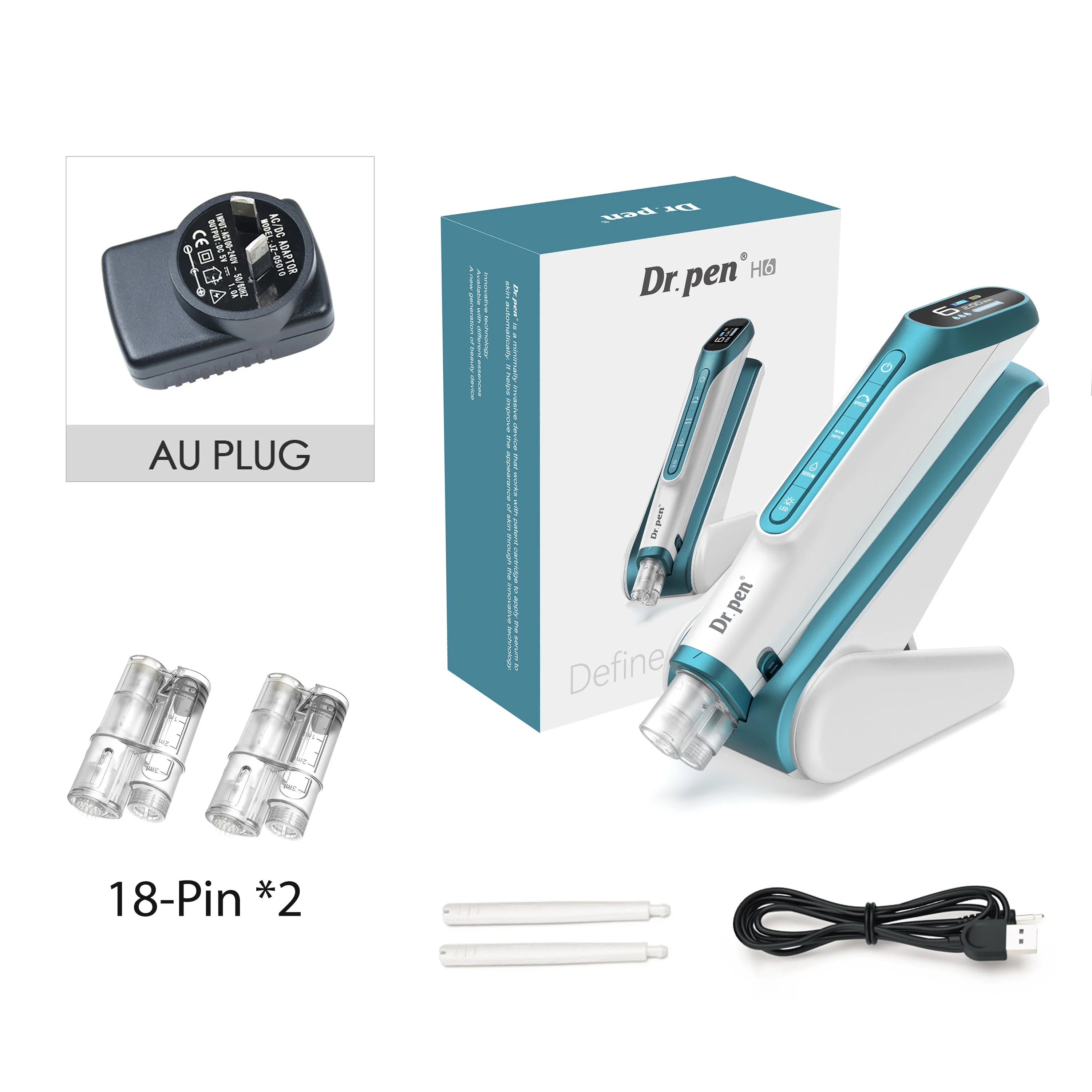 New Dr Pen H6 Innovative Technology Microneedling Derma Pen Automatic Serum Applicator Beauty Device with 2Pcs 0.25mm Cartridge