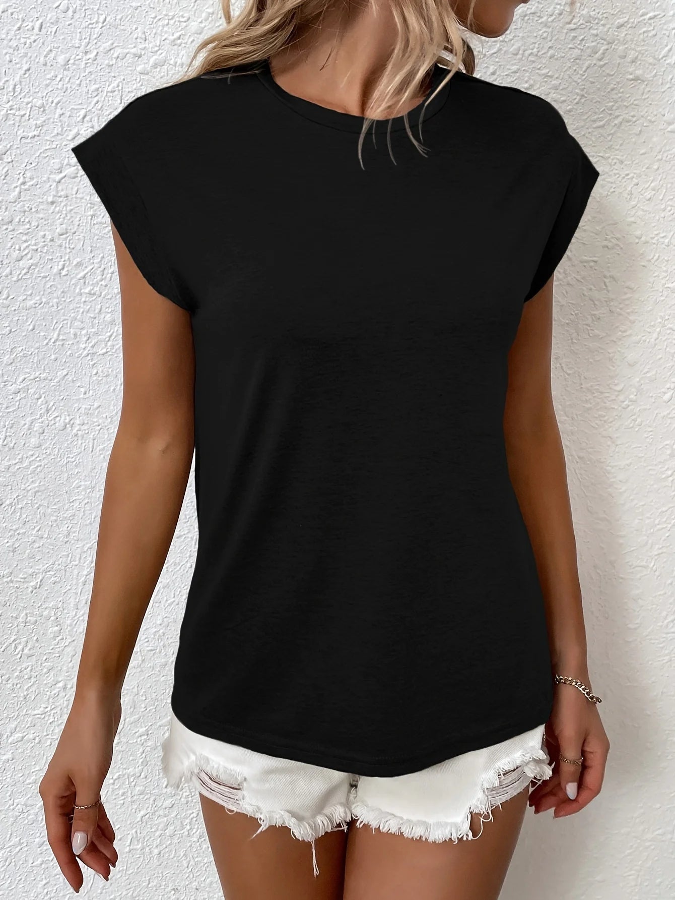 Vibrant Solid Color Crew Neck T-Shirt - Casual Style, Short Cap Sleeves, Perfect for Everyday Wear - Ideal for Spring and Summer, a Must-Have Fashion Item for Women