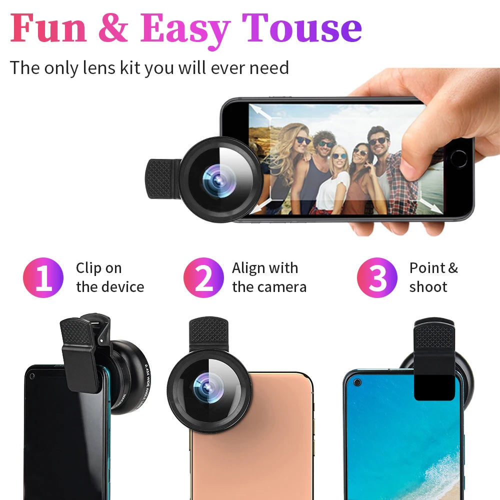 Universal Clip 2-in-1 Lens 37mm Professional 0.45X Super Wide-Angle & Macro HD for iPhone & Android Mobile Phones