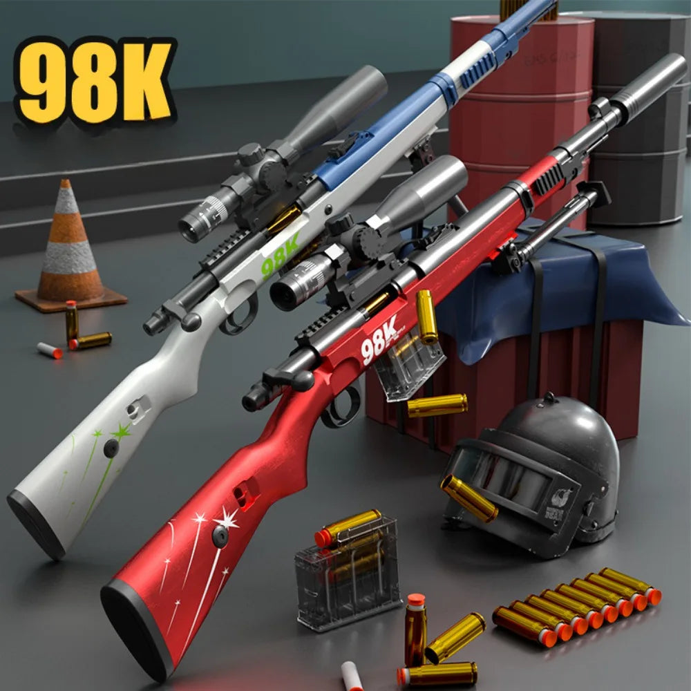 98K Upper Pressure Shell Ejection Soft Bullet Gun Can Fire Sniper Rifle Outdoor Battle Model Toy Manually Loaded Christmas Gift