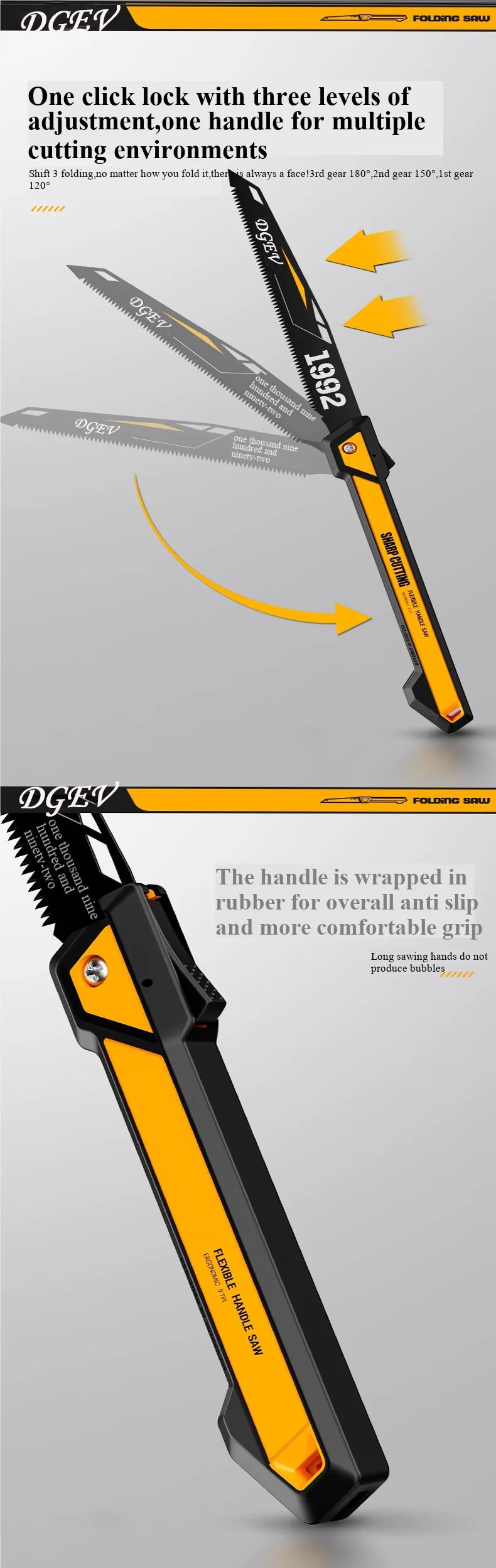 DGEV SK5 steel thickened rust-proof adjustable folding hand saw for woodworking tools, wood cutting, and gardening tools