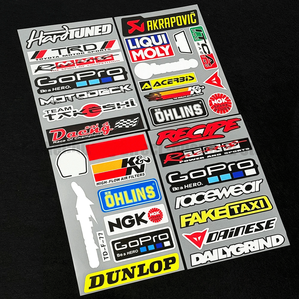 Racing Sponsor Style Decals Kit, Waterproof Reflective Vinyl Stickers for Auto Motorcycle Scooter Helmet Bike DIY Decoration