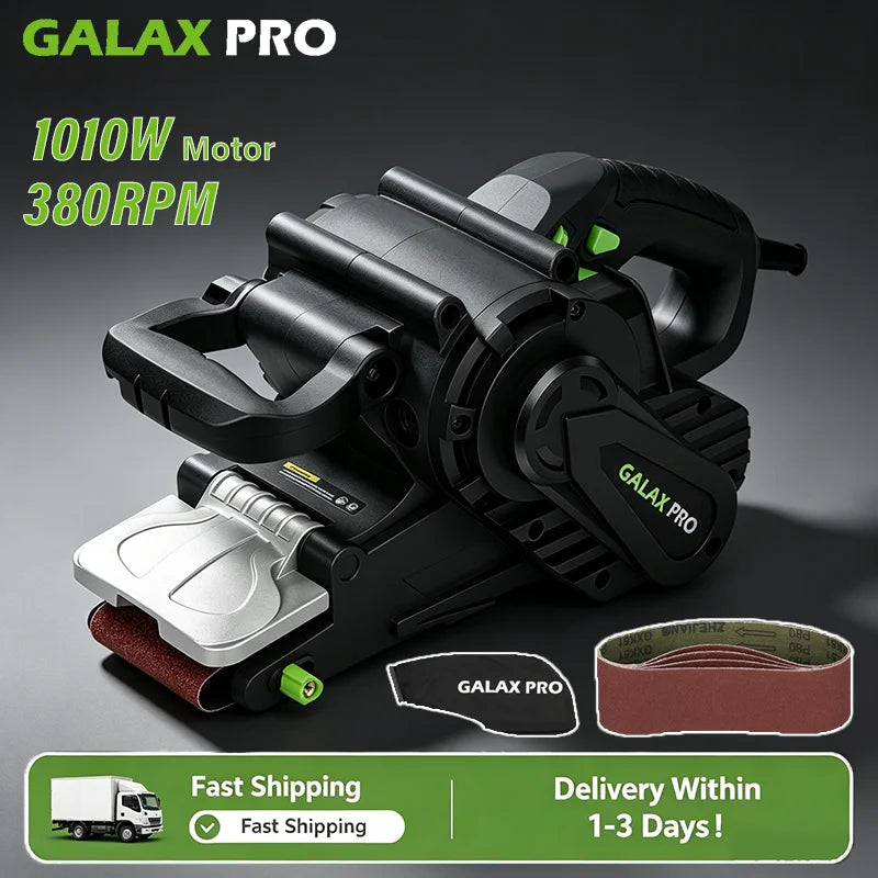 Ponceuse à bande GALAX PRO 1010W avec contrôle de vitesse et sac à poussière (raccord aspirateur) ponceuse avec meule pour le travail du bois
