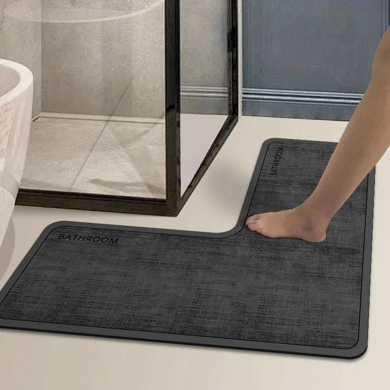 Simple L-shaped shower room door absorbent mat 3.5mm thick diatom mud bathroom non-slip mat dirt-resistant toilet mat