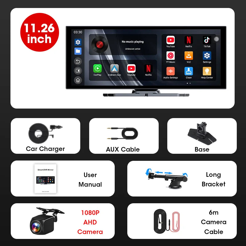 Jansite Universal Car Multimedia Video Player Bluetooth Wireless Carplay Android Auto Screen Stereo Radio for YouTube Netflix