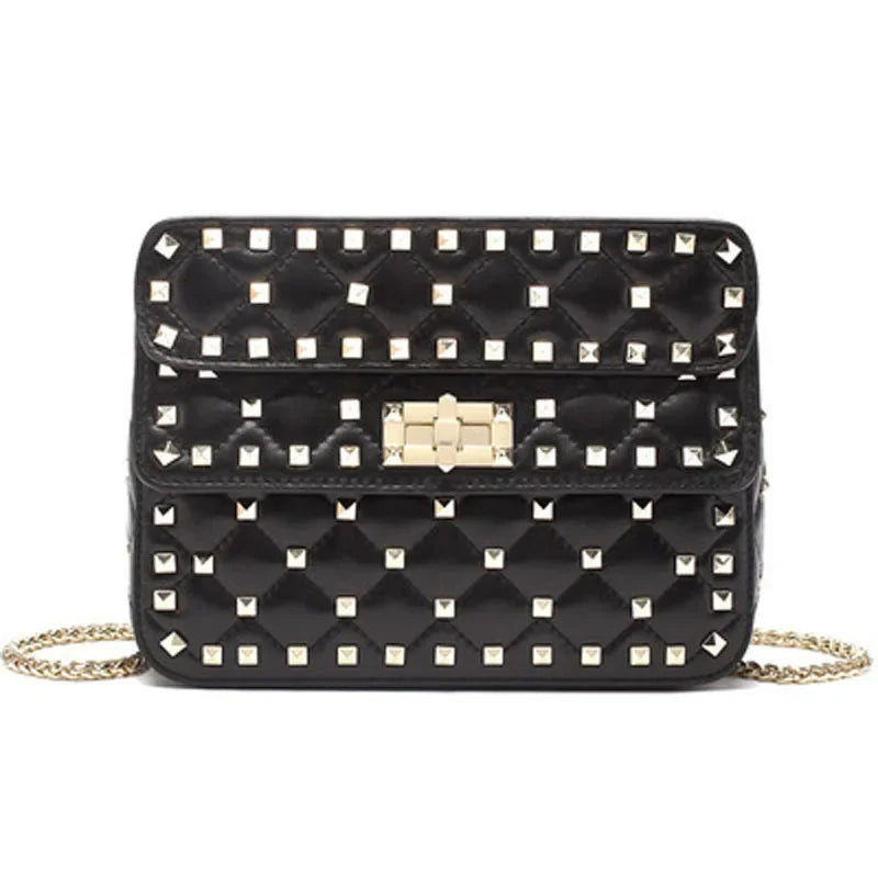 100% Sheepskin Leather Gold Rivet Shoulder Bag Fashion Chain Messenger Bags Luxury Handbags Women Bags Designer Day Clutches