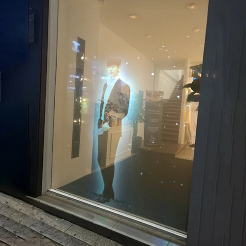3D Holographic Projection Film Self-Adhesive PVC Black Transparent Window Display Film for Office Store Fronts And Showrooms