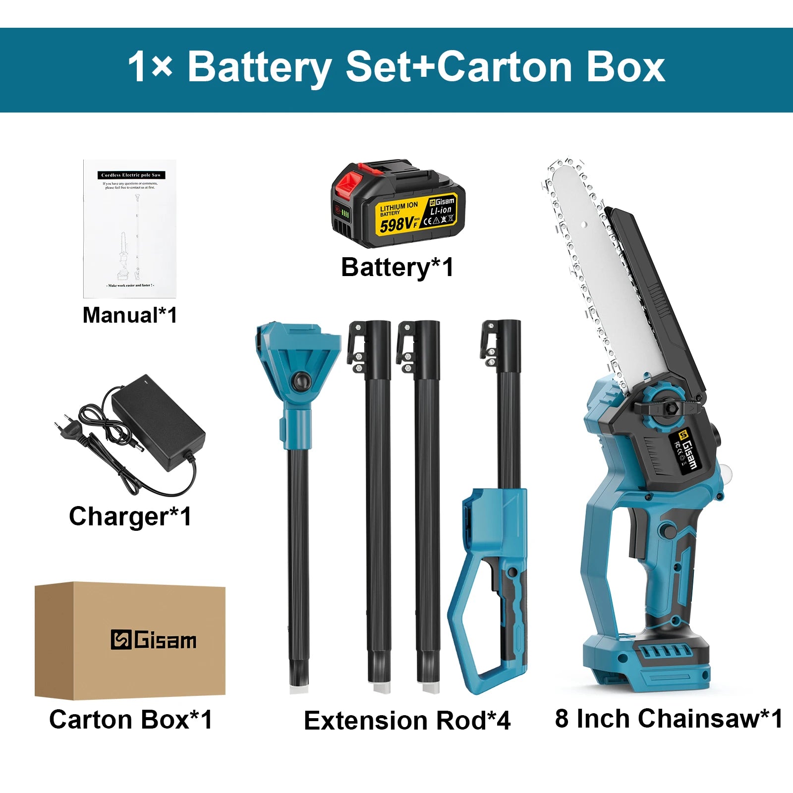 Gisam Tronçonneuse Électrique Télescopique Sans Balais 8 Pouces Scie d'Élagage sur Perche Outil de Jardinage Électrique Pour Batterie Makita 18V à Broche
