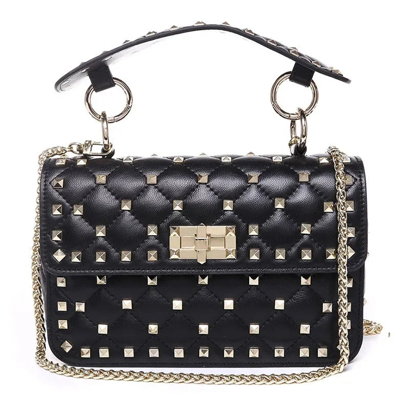 100% Sheepskin Leather Gold Rivet Shoulder Bag Fashion Chain Messenger Bags Luxury Handbags Women Bags Designer Day Clutches