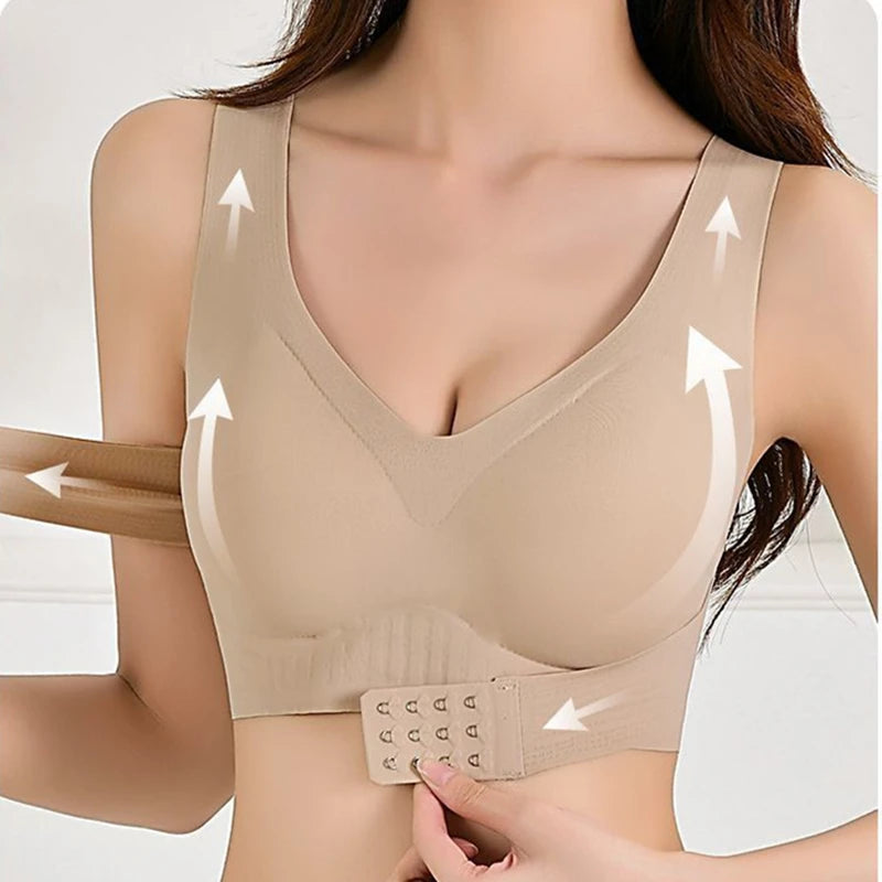 Seamless One-piece Shaping And Posture Correction Women's Underwear Adjustable Push-up Sports Front Button Bra