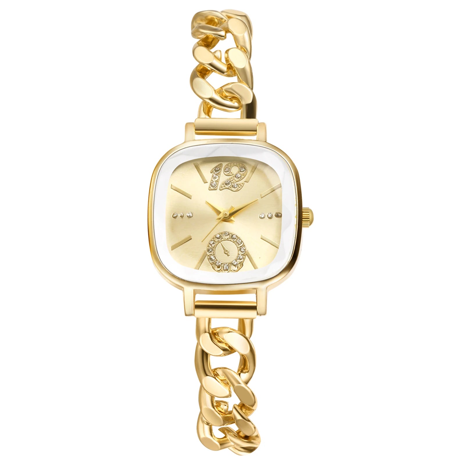 JEWELRYWE Women's Square Cuban Bracelet Watch Diamond Waterproof Strip Scale Adjustable Bracelet Exquisite Fashion Women's Watch