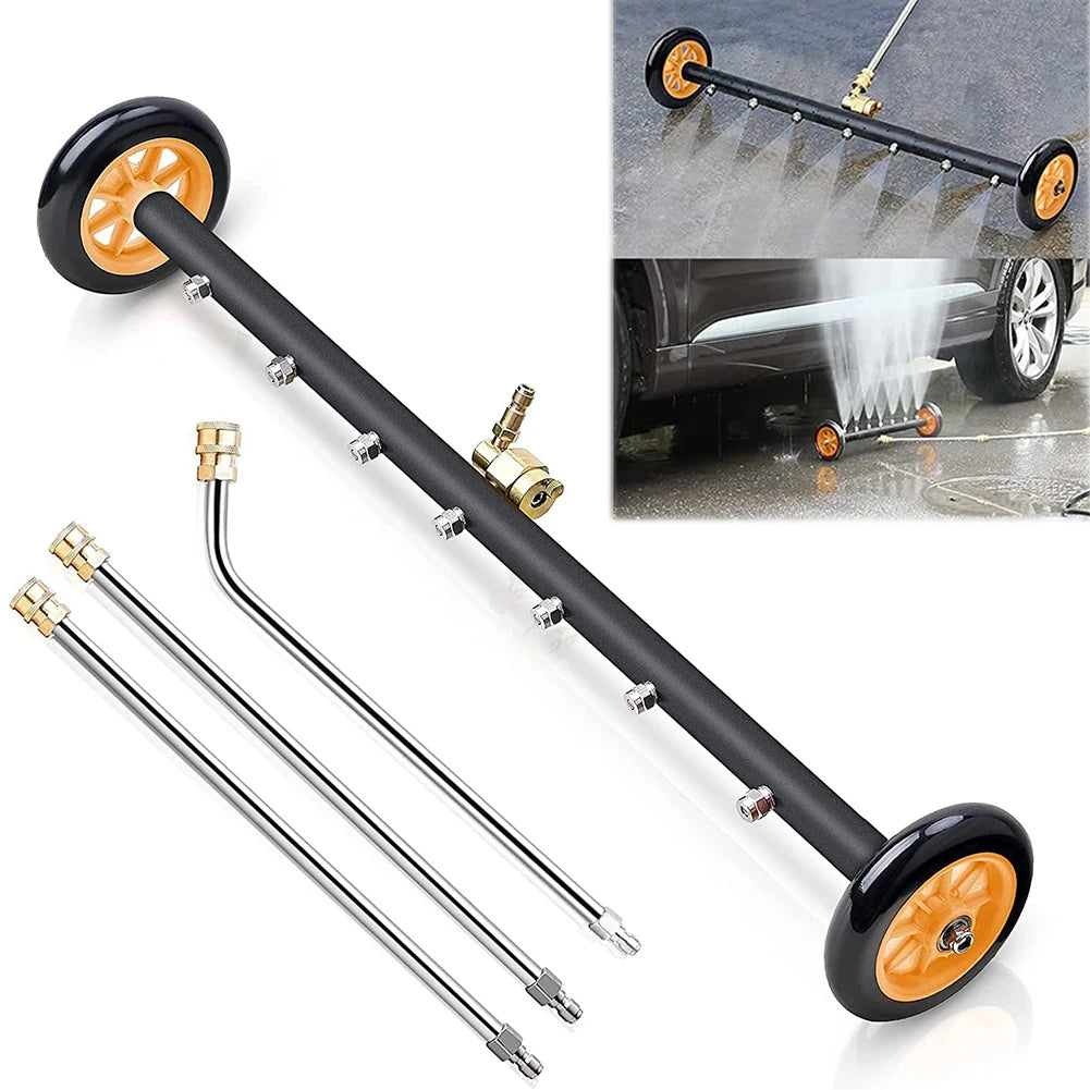 5000PSI Car Chassis High Pressure Washer 22 Inch Extendable 3-Wand Water Broom 1/4 Quick Connector Undercarriage Surface Cleaner