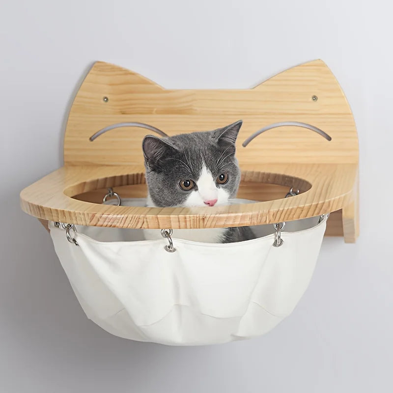 DIY Wall-mounted Cat Hammock, Wooden Cat Bed for Indoor Cats, Cat Jumping Platform Climbing Toy
