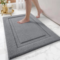 Non-Slip Rubber Backed Bath Rug, Absorbent Washable Mat, Quick Dry Plush Carpet for Bathtub and Shower, Grey, 16x24