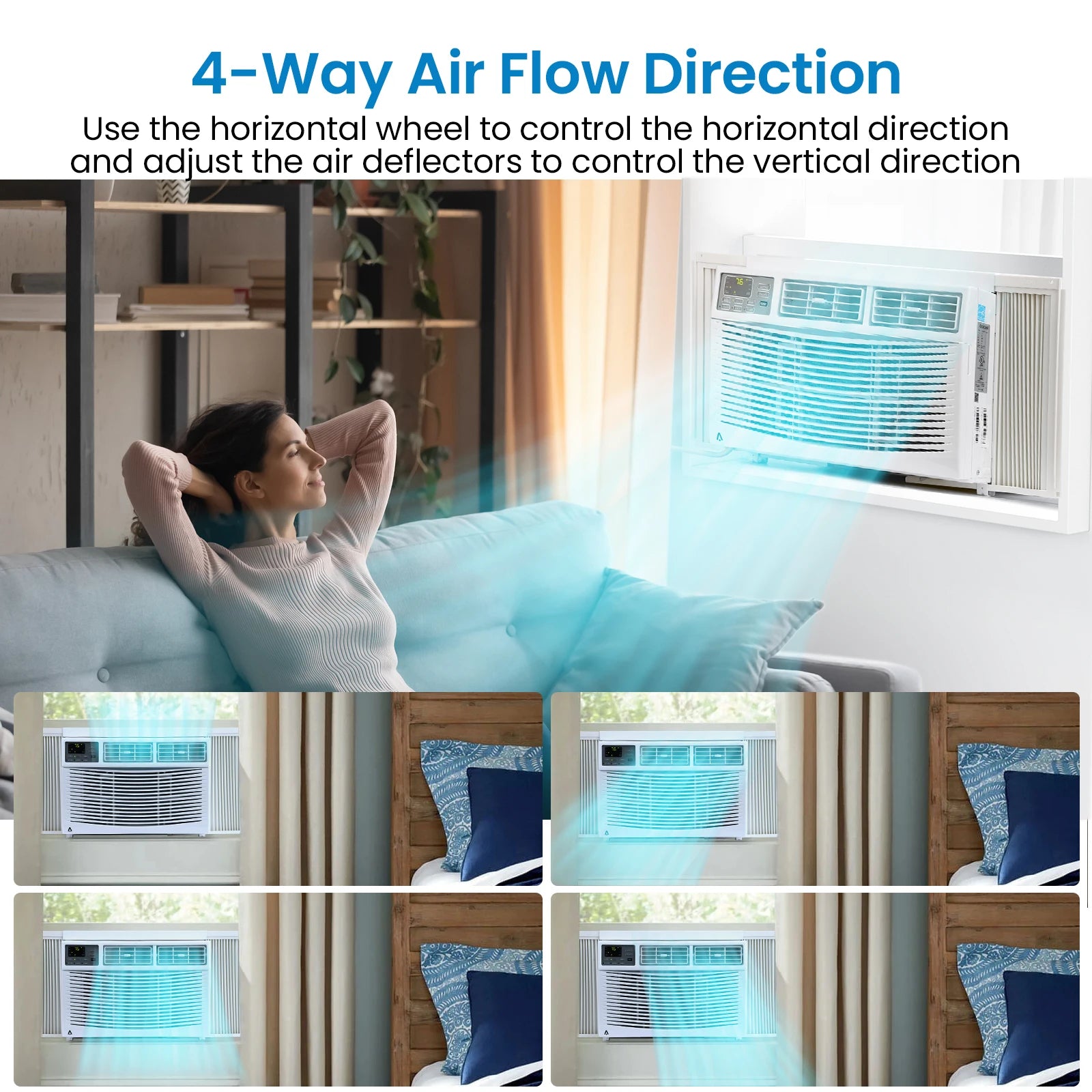 Climatiseur de fenêtre intelligent 8000 BTU avec Wi-Fi, télécommande et contrôle - 3-en-1 avec déshumidificateur, 3 vitesses de ventilation, minuterie 24H - pour chambre, bureau ou maison, ultra silencieux et efficace, jusqu'à 32,5 m²