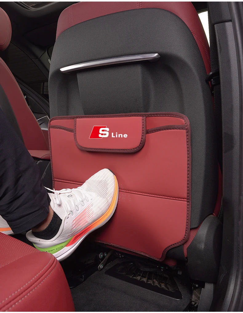 Leather Car Seat Protector Kids Anti-kick Pad Storage Bag For Audi Sline A3 A4 A5 A6 A7 A1 A2 A8 Q1 Q2 Q3 Q4 Q5 Q6 Q7 Q8 TT RS3